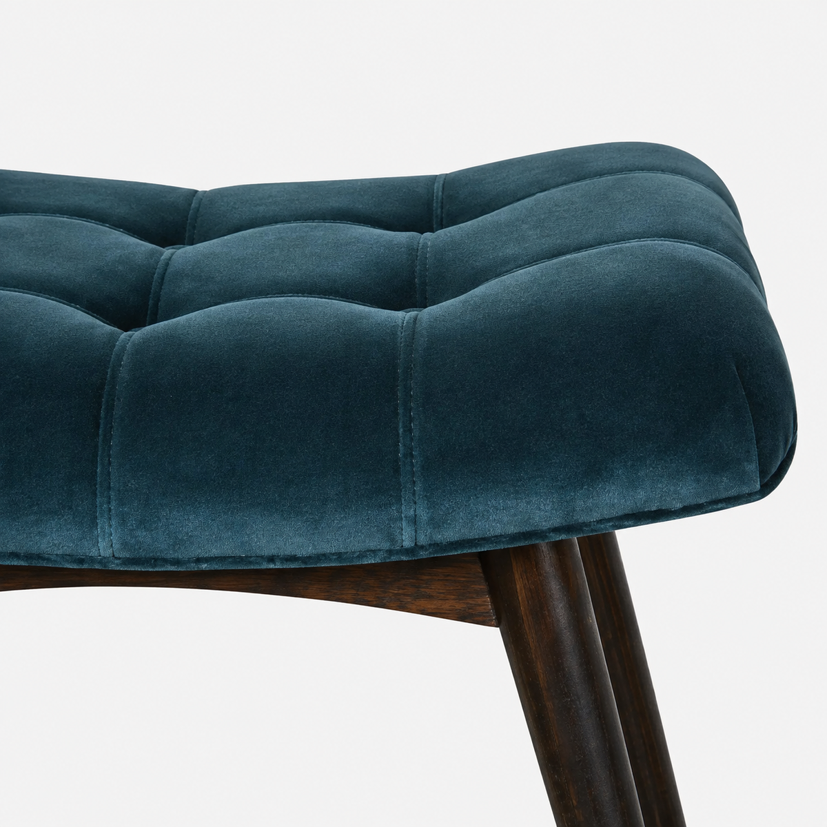 Curved Hallway Bench | Teal Cotton Velvet | Solid Mango Wood Frame | Upholstered Seating