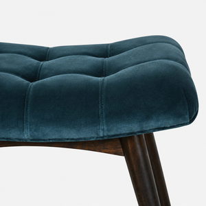 Curved Hallway Bench | Teal Cotton Velvet | Solid Mango Wood Frame | Upholstered Seating