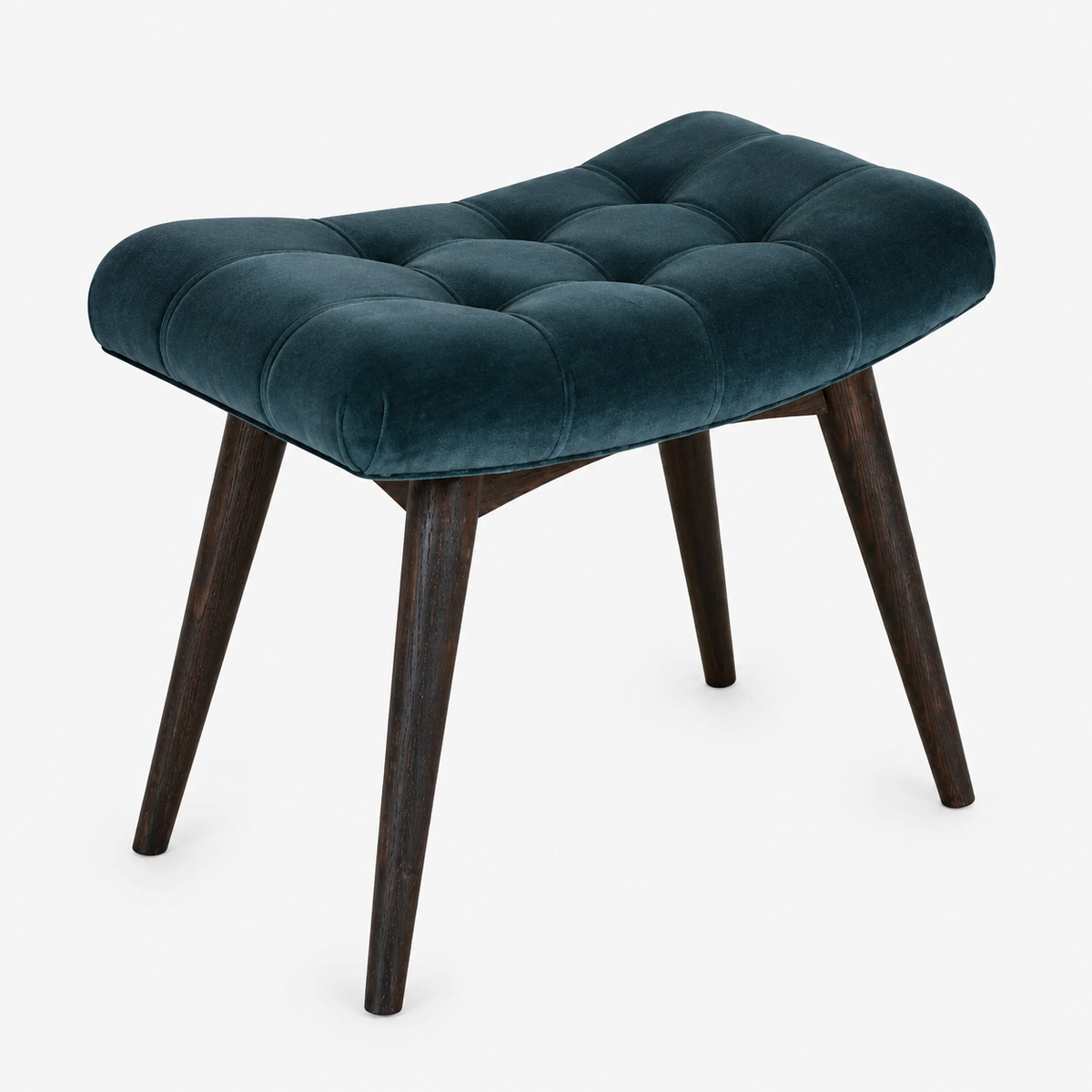 Curved Hallway Bench | Teal Cotton Velvet | Solid Mango Wood Frame | Upholstered Seating
