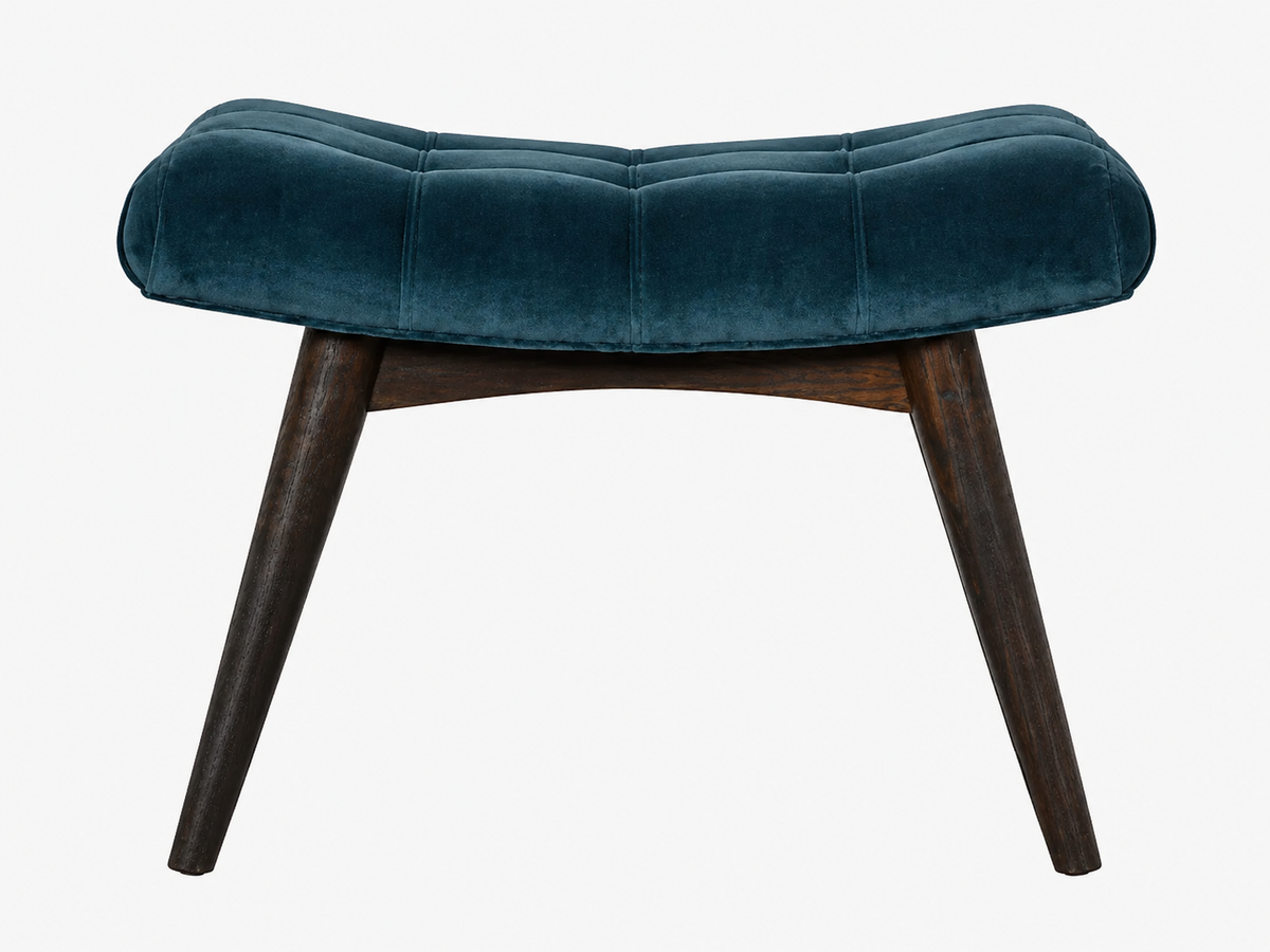 Curved Hallway Bench | Teal Cotton Velvet | Solid Mango Wood Frame | Upholstered Seating