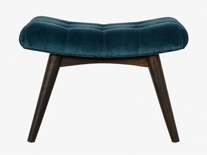Curved Hallway Bench | Teal Cotton Velvet | Solid Mango Wood Frame | Upholstered Seating