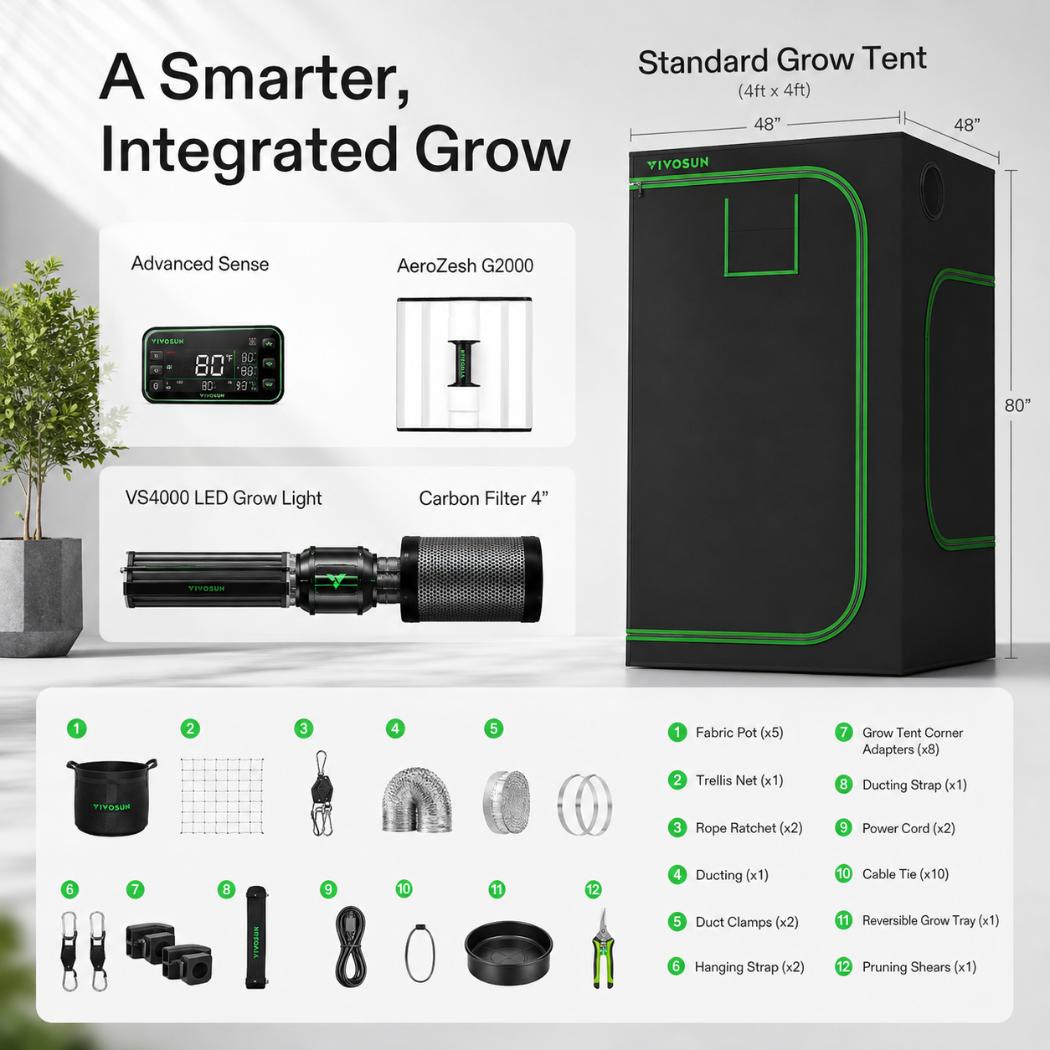 Advanced Smart Grow Tent Package | 4x4 ft | 500W Full Spectrum LED