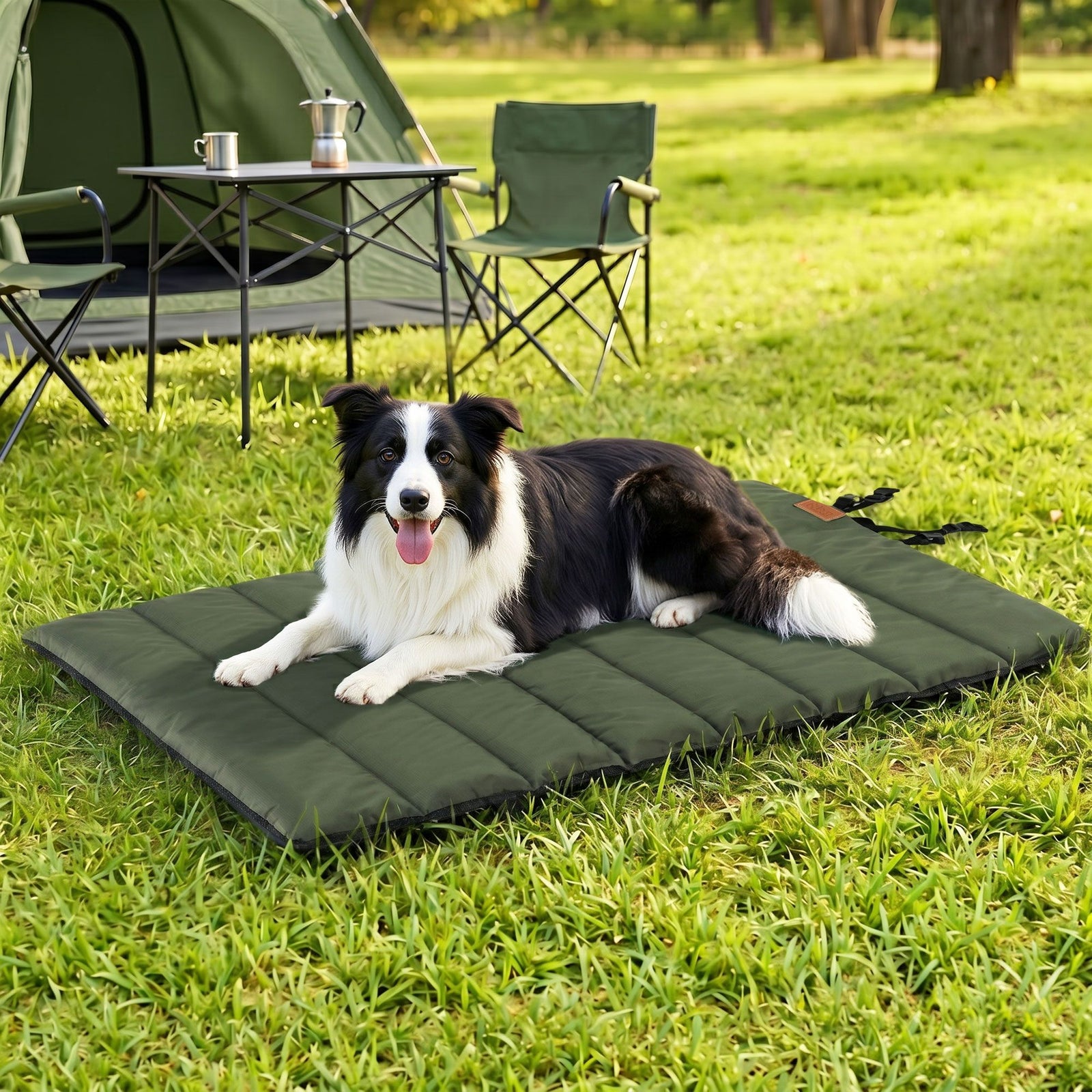 Outdoor Dog Bed | Large Water-Resistant Foldable Travel Mat | Green