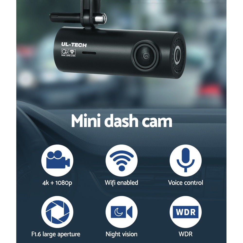 UL-tech Dash Camera | 4K | Hidden Front Rear | WiFi