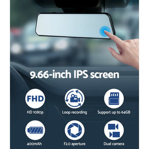 UL-tech Dash Camera | 1080P 9.66" | Front and Rear View Cam | Car DVR Recorder