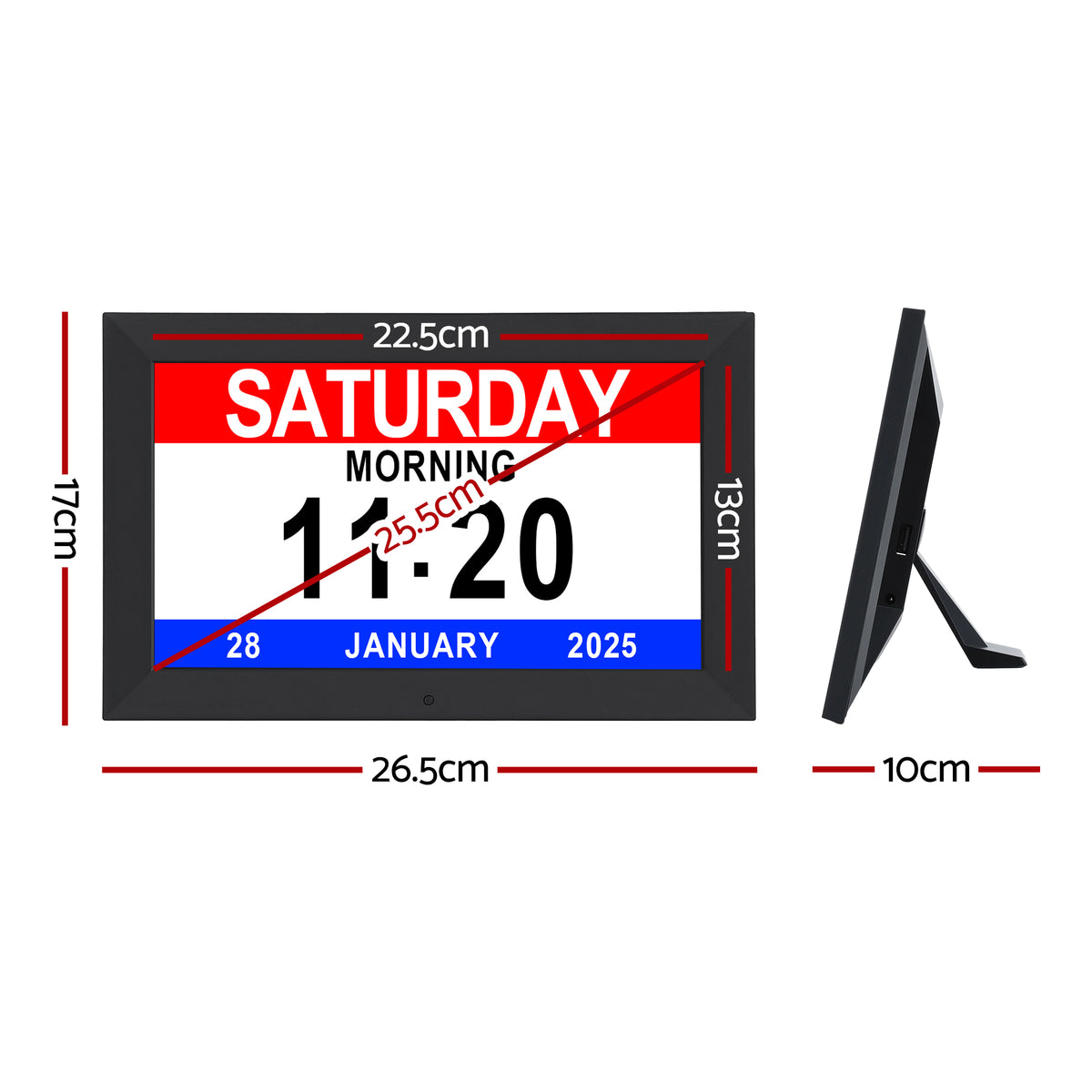 10" Digital Day Clock | Alarm Calendar Dementia Clock | Black