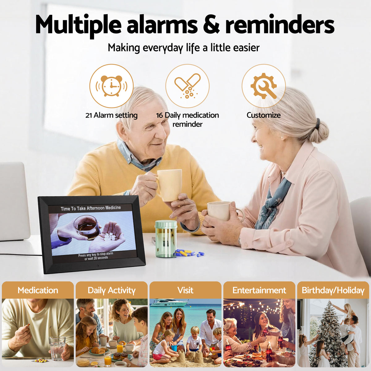 10" Digital Day Clock | Alarm Calendar Dementia Clock | Black