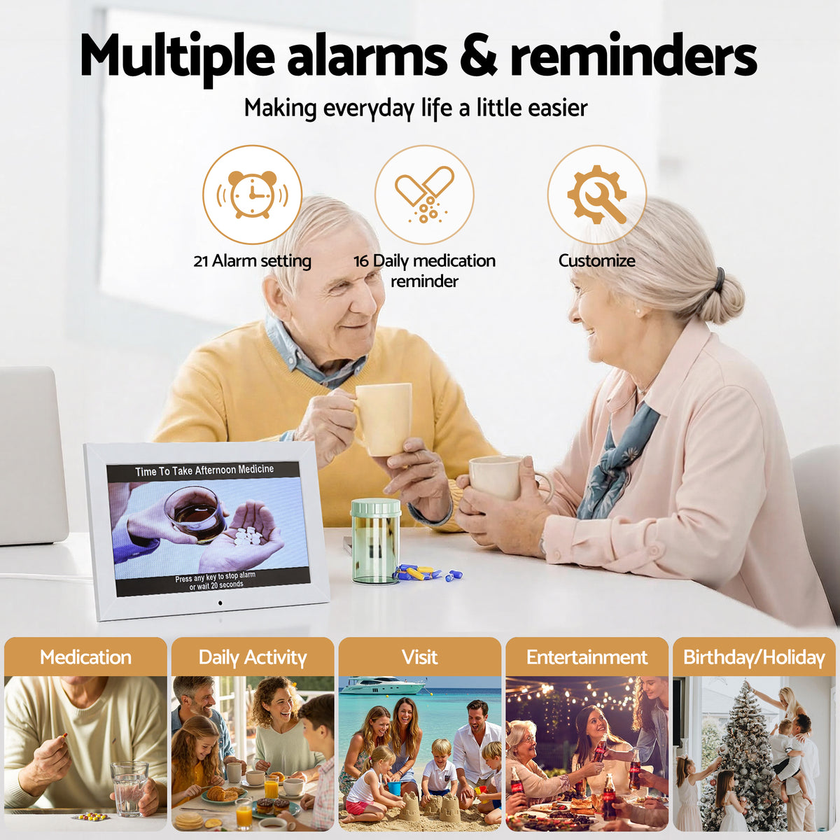 10" Digital Day Clock | Alarm Calendar Dementia Clock | White