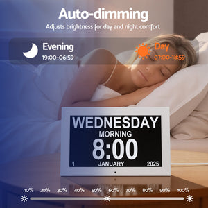 10" Digital Day Clock | Alarm Calendar Dementia Clock | White