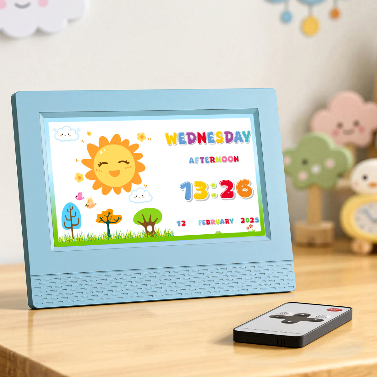 7" Digital Day Clock | Calendar Alarm | LCD Sleep Trainer | Blue