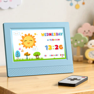 7" Digital Day Clock | Calendar Alarm | LCD Sleep Trainer | Blue