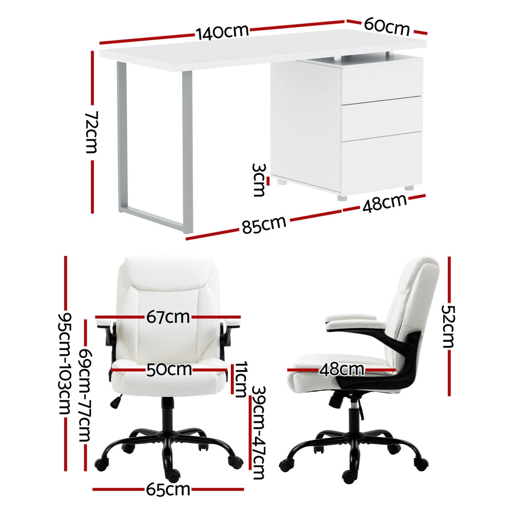 Artiss Computer Desk & Executive Office Chairs Set | White