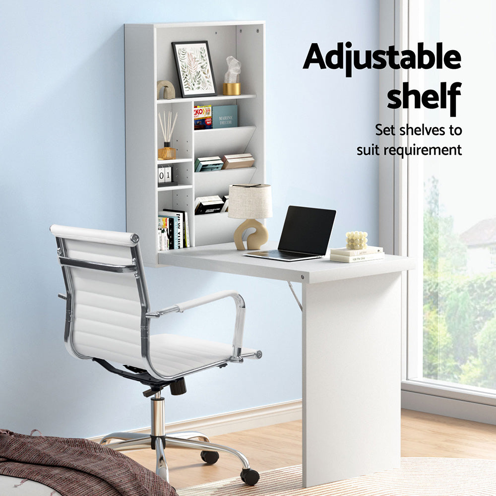 Artiss Office Set | PU Leather Chair + Wall Mount Foldable Table | White