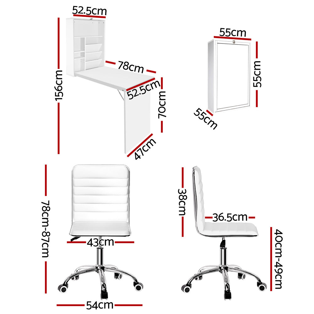 Artiss Office Set | PU Leather Chair + Wall Mount Foldable Table | White