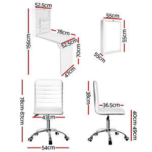 Artiss Office Set | PU Leather Chair + Wall Mount Foldable Table | White