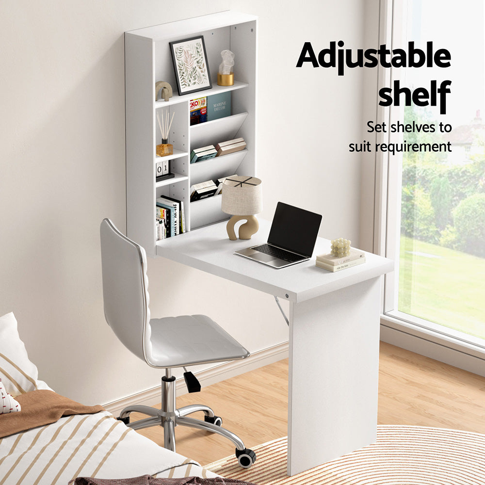 Artiss Office Set | PU Leather Chair + Wall Mount Foldable Table | White