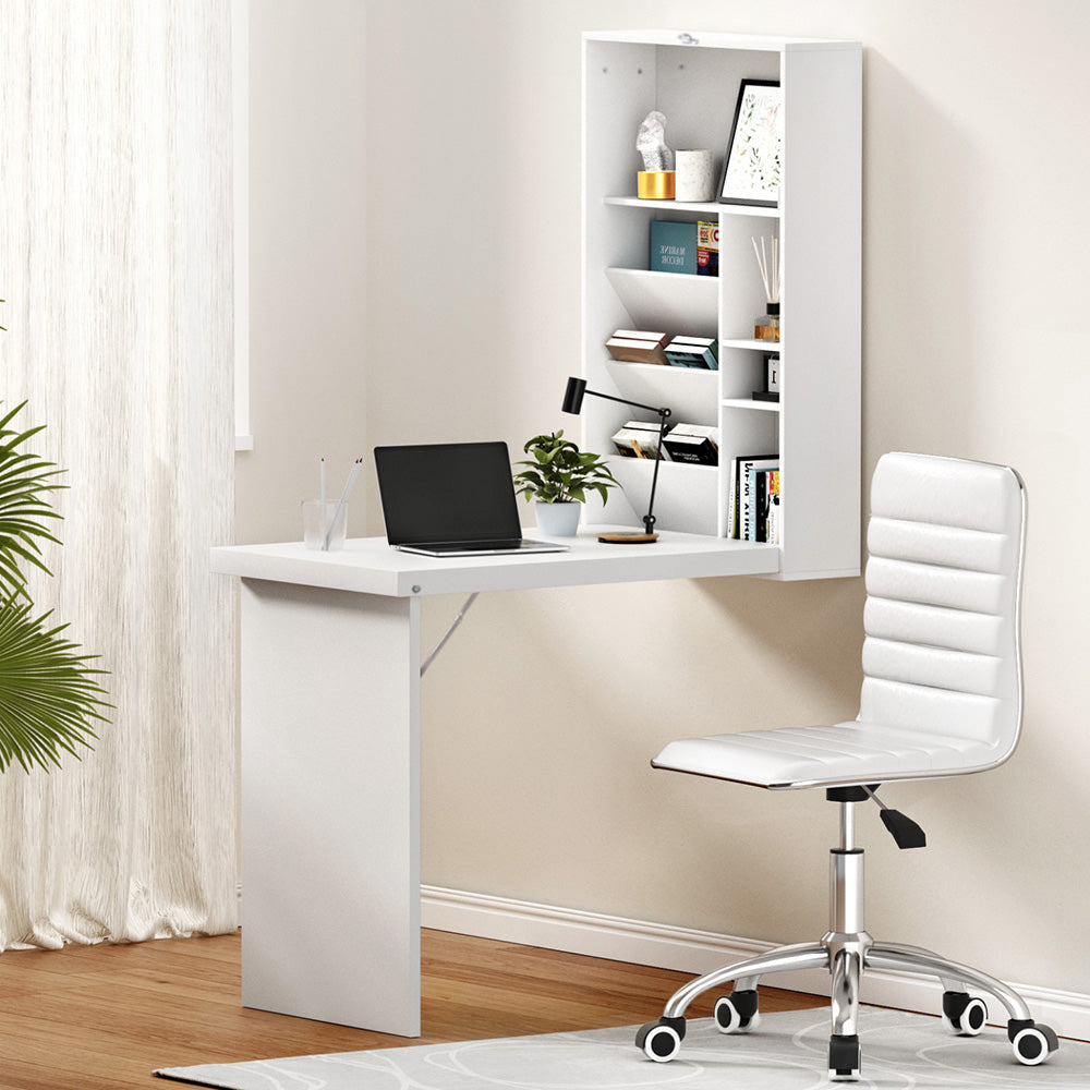 Artiss Office Set | PU Leather Chair + Wall Mount Foldable Table | White