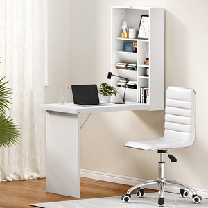 Artiss Office Set | PU Leather Chair + Wall Mount Foldable Table | White