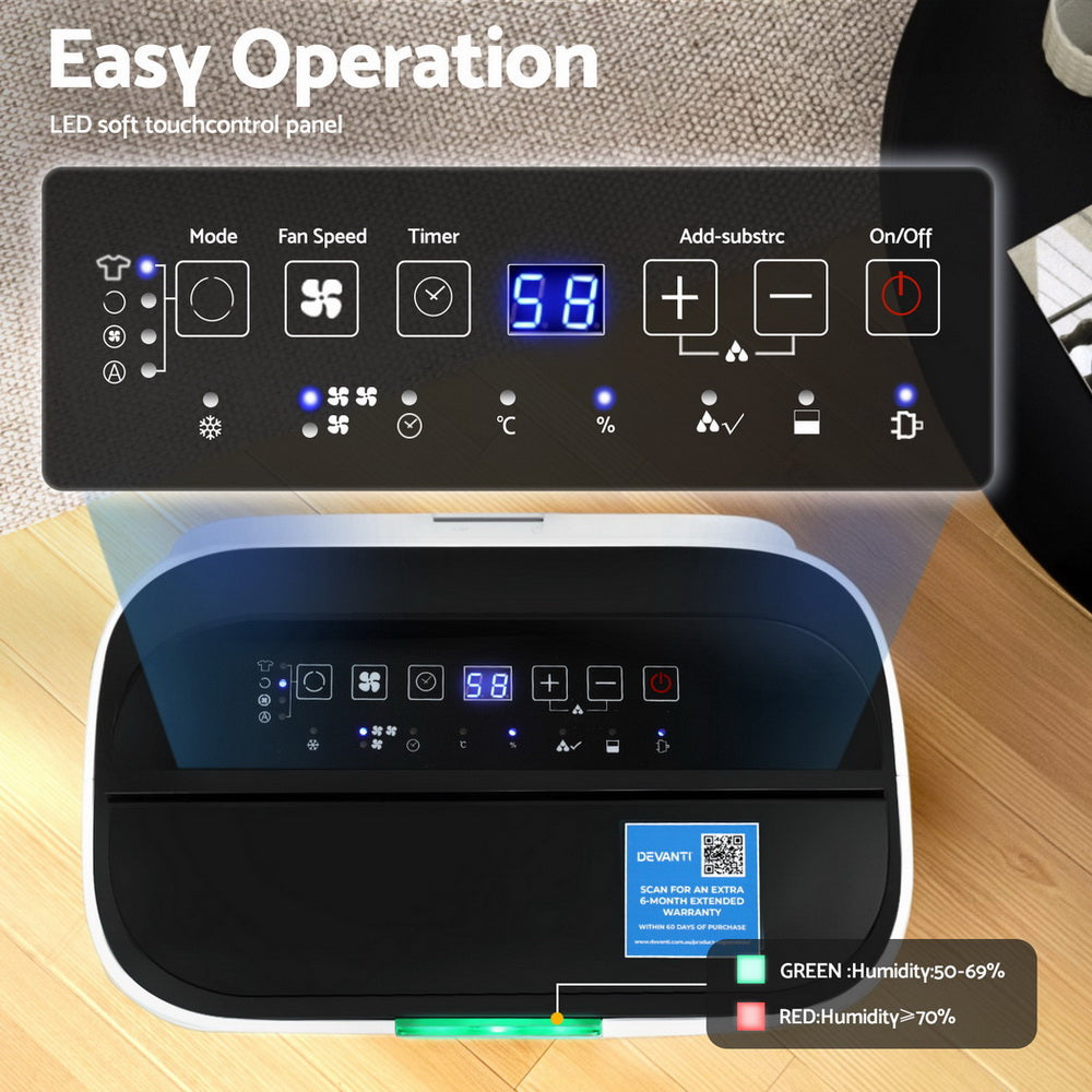 Devanti Dehumidifier | 20L | Air Purifier | White