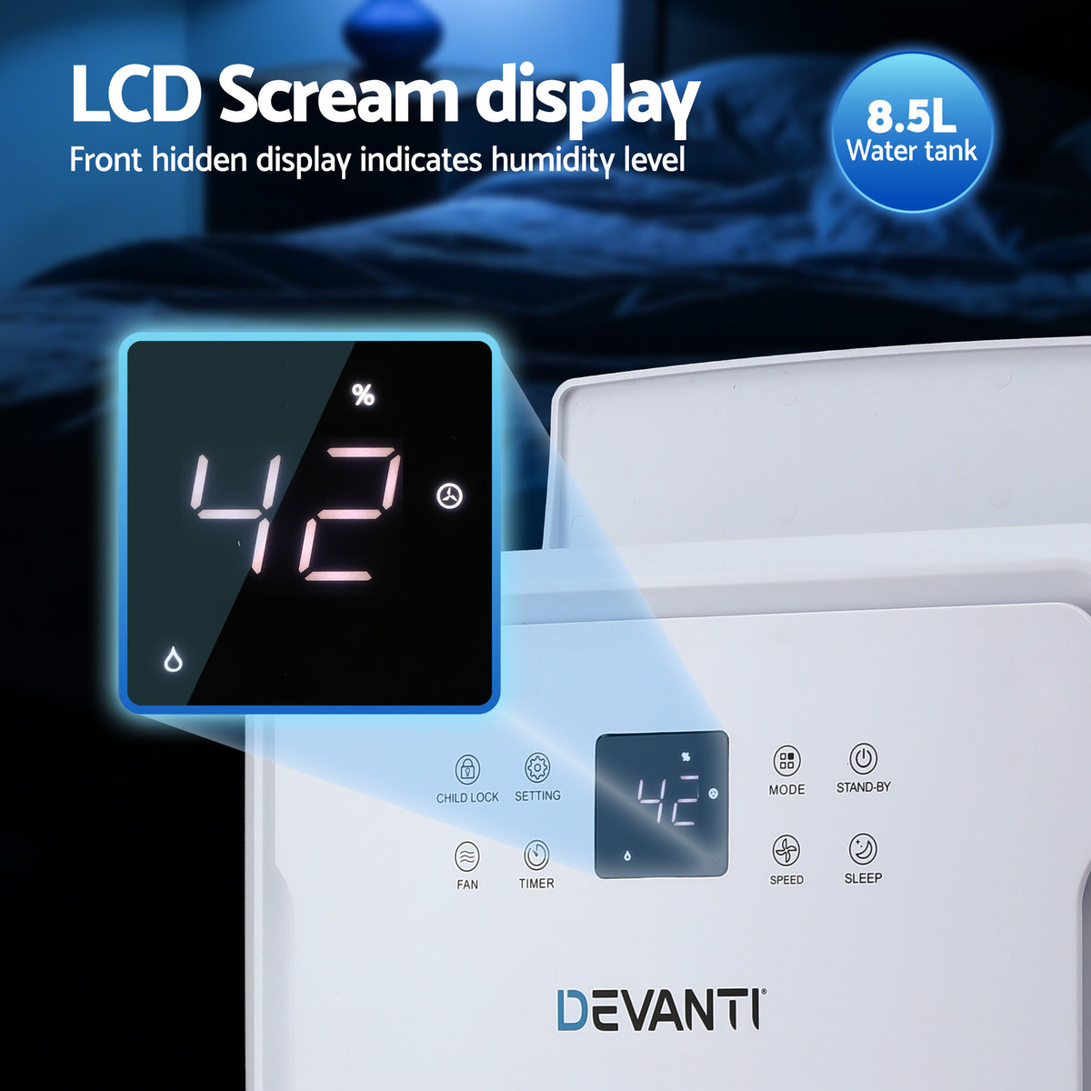 50L Dehumidifier | 50L/Day Moisture Removal | 8.5L Tank | Home & Mould Control