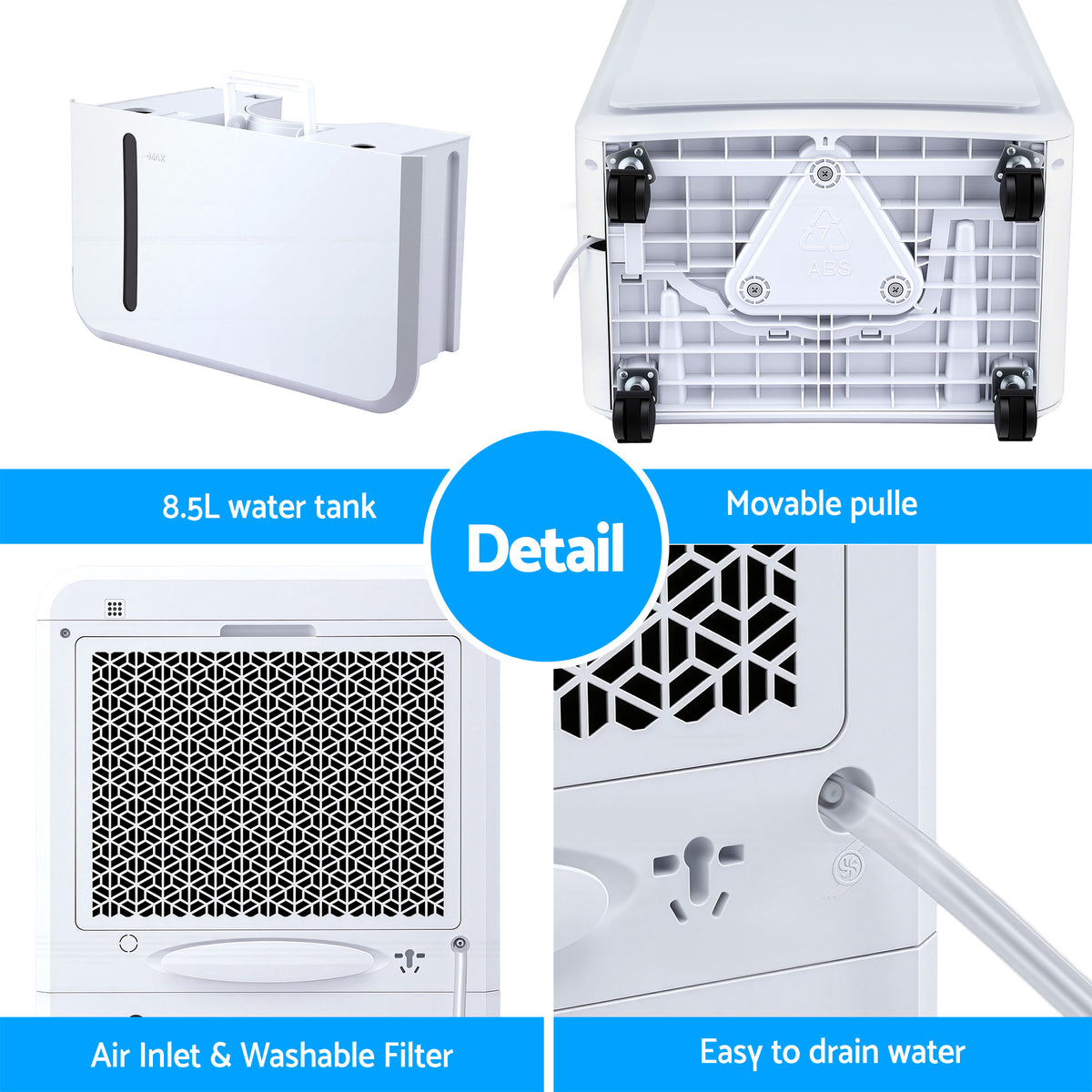 50L Dehumidifier | 50L/Day Moisture Removal | 8.5L Tank | Home & Mould Control
