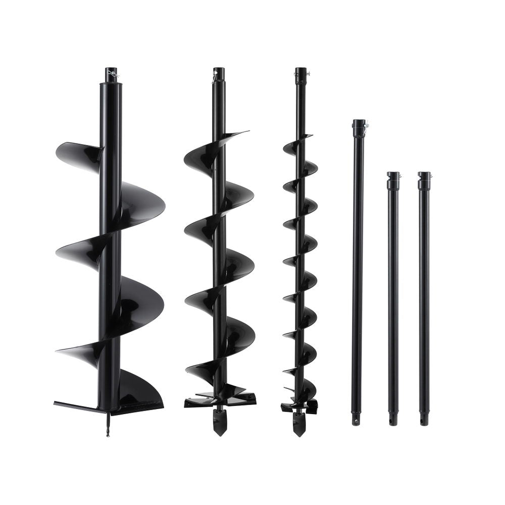 Auger Drill Bit Set | 100mm + 200mm + 300mm | Carbon Steel | Black