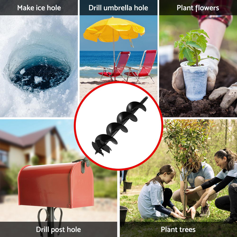 Auger Drill Bit Set | 100mm + 200mm + 300mm | Carbon Steel | Black