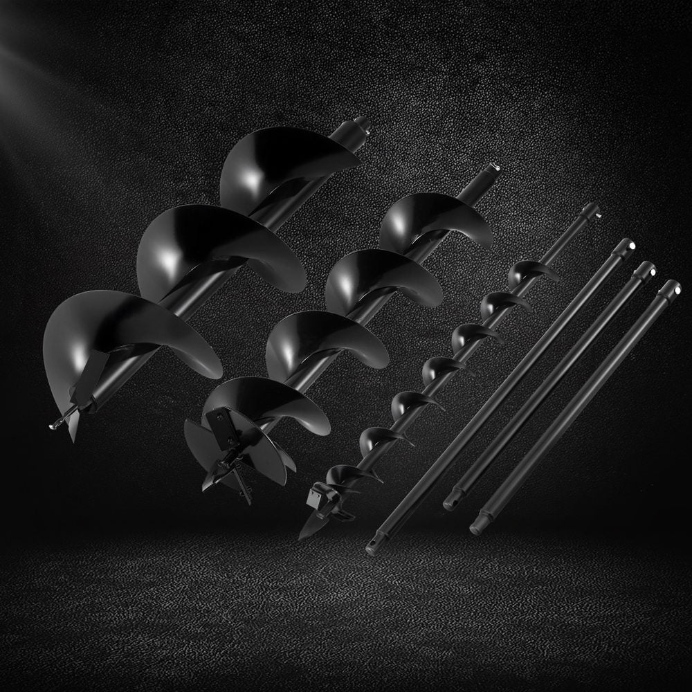Auger Drill Bit Set | 100mm + 200mm + 300mm | Carbon Steel | Black
