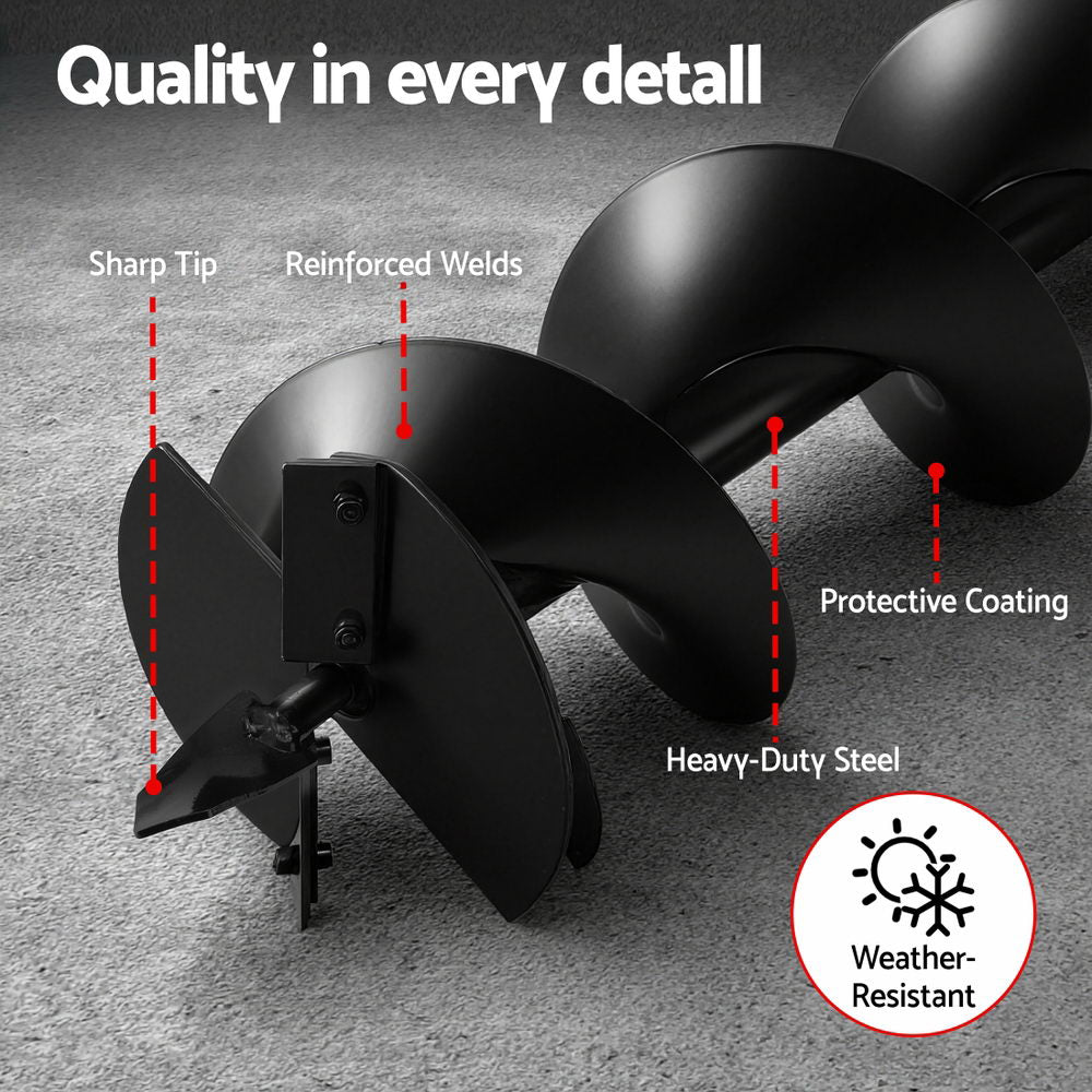 Post Hole Auger Drill Bit | 200mm | +80cm Extension Shaft | Black