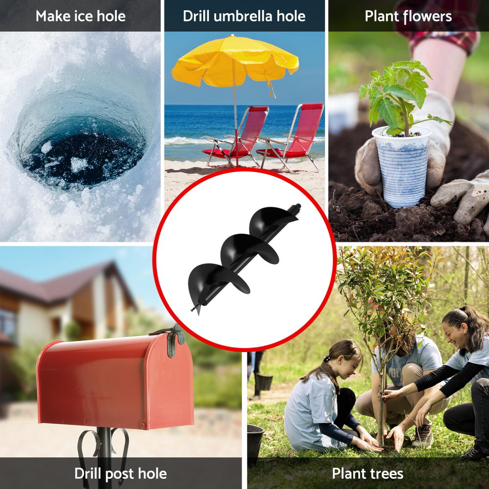 Auger Drill Bit | 300mm | Post Hole Digger | +80cm Extension | Black
