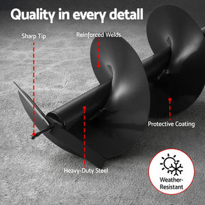 Auger Drill Bit | 300mm | Post Hole Digger | +80cm Extension | Black