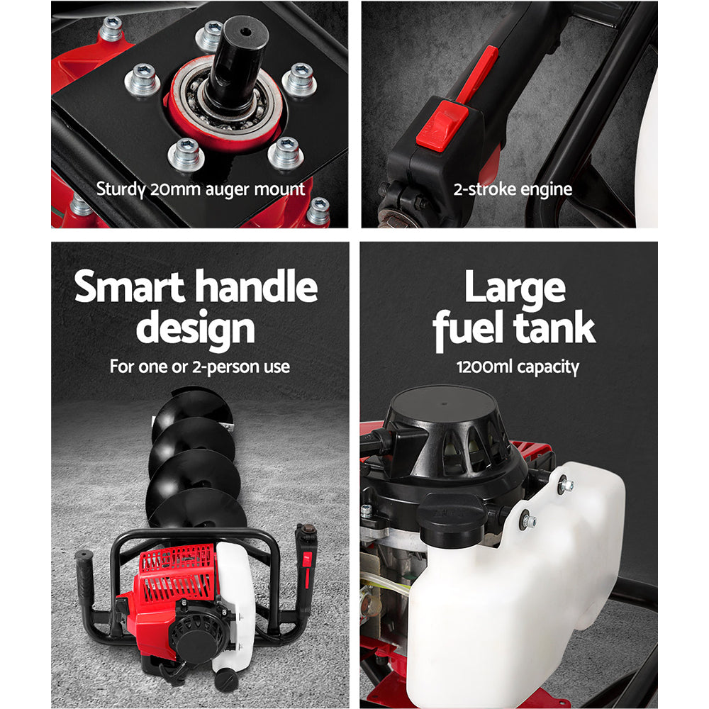 Post Hole Digger | 92CC Petrol Motor Drill | Extension Auger Bits Kit