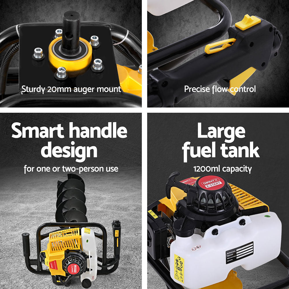 Petrol Post Hole Digger | 82CC | 200mm Auger Drill | Extension Bits Included