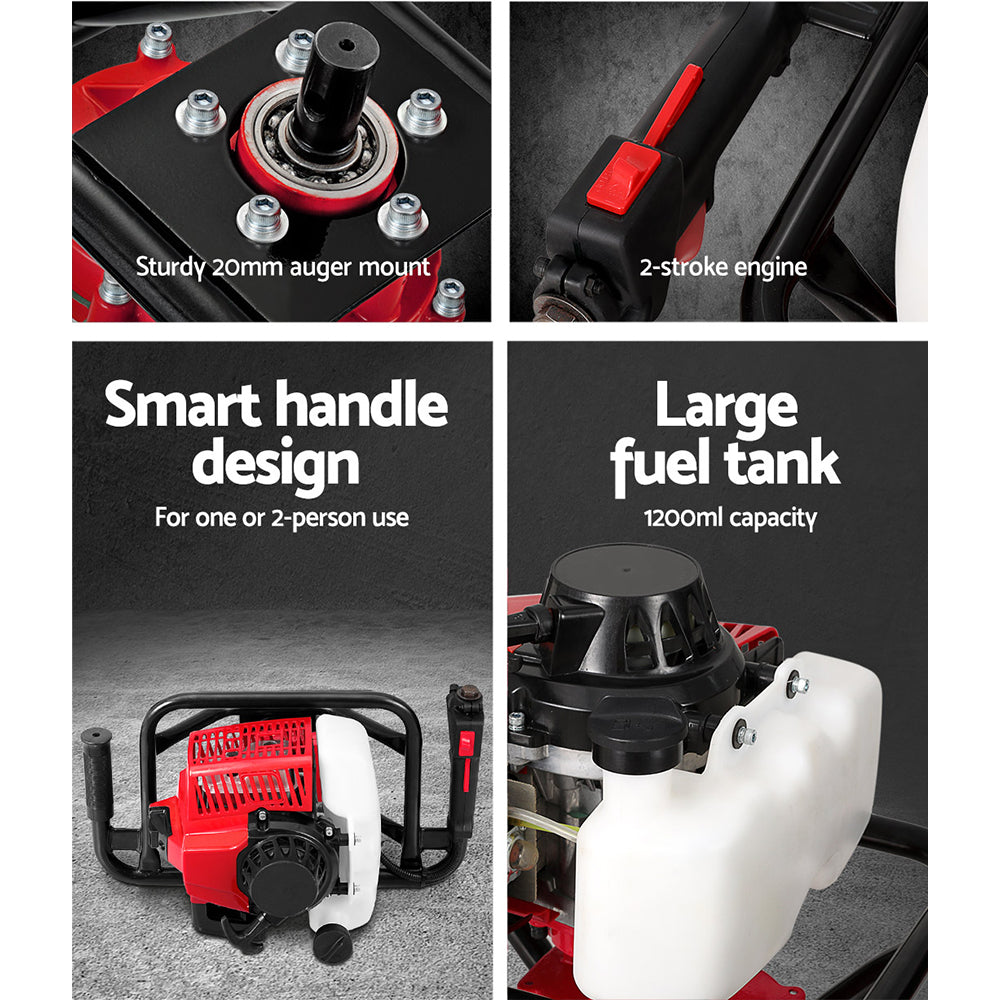 Petrol Post Hole Digger Motor | 92CC Engine Only | Red | High-Power Auger Engine