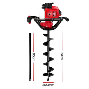 Petrol Post Hole Digger | 80CC | 200mm Drill Extension Auger Bits