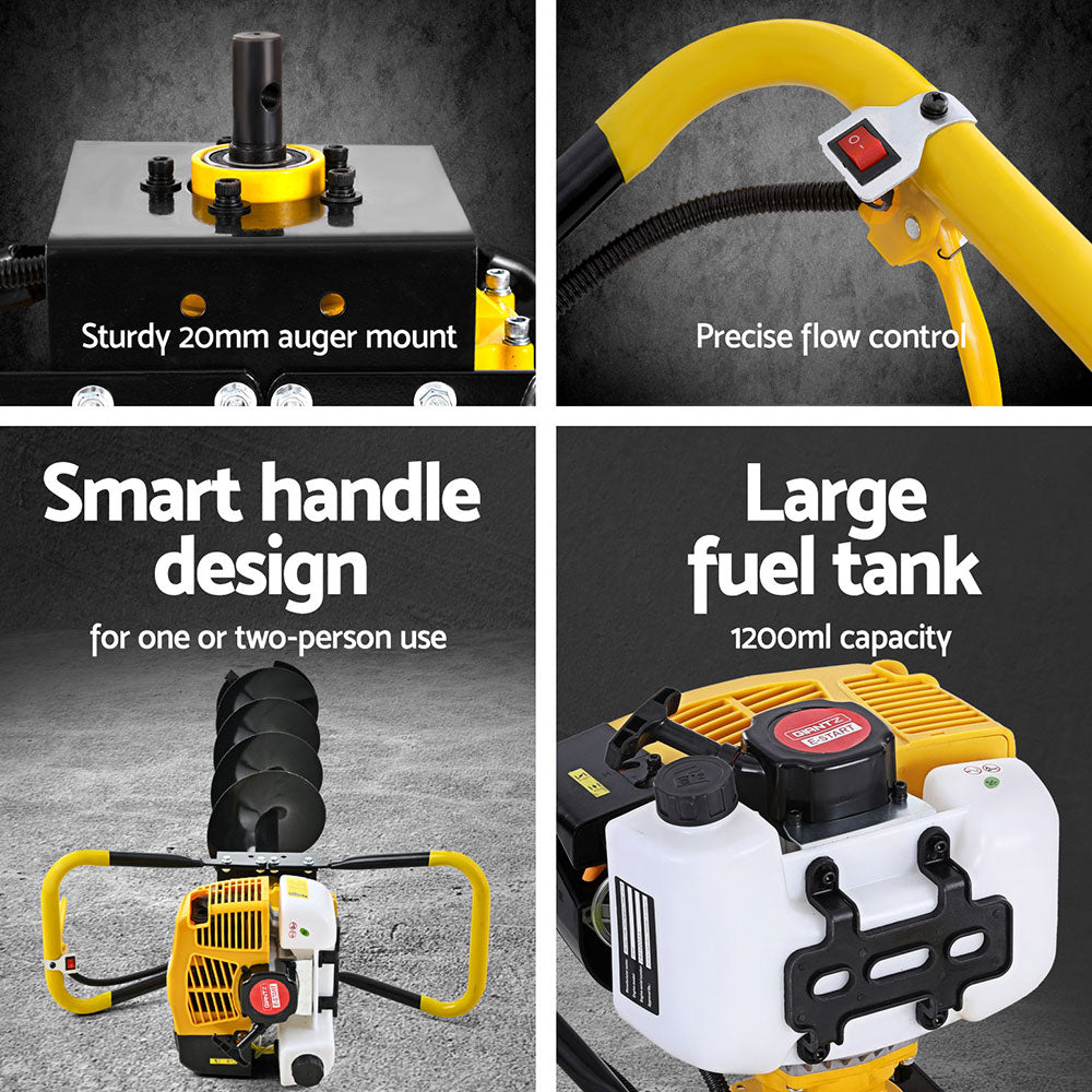 Petrol Post Hole Digger | 74CC | 200mm Auger Drill | Extension Bits Included