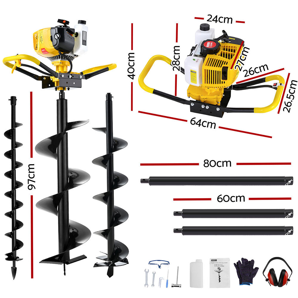 Petrol Post Hole Digger | 74CC | Motor Drill | Extension Auger Bits Kit