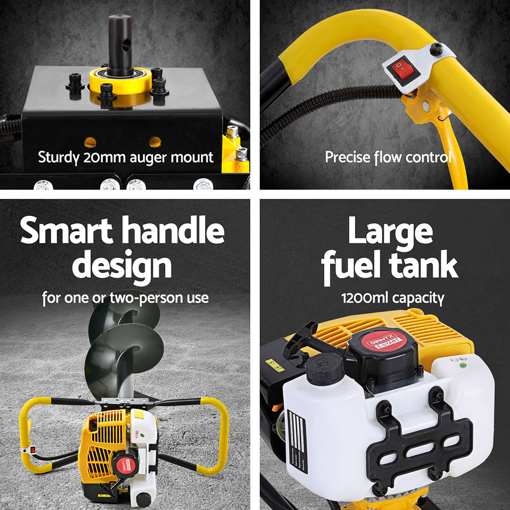 Petrol Post Hole Digger | 74CC | Motor Drill | Extension Auger Bits Kit