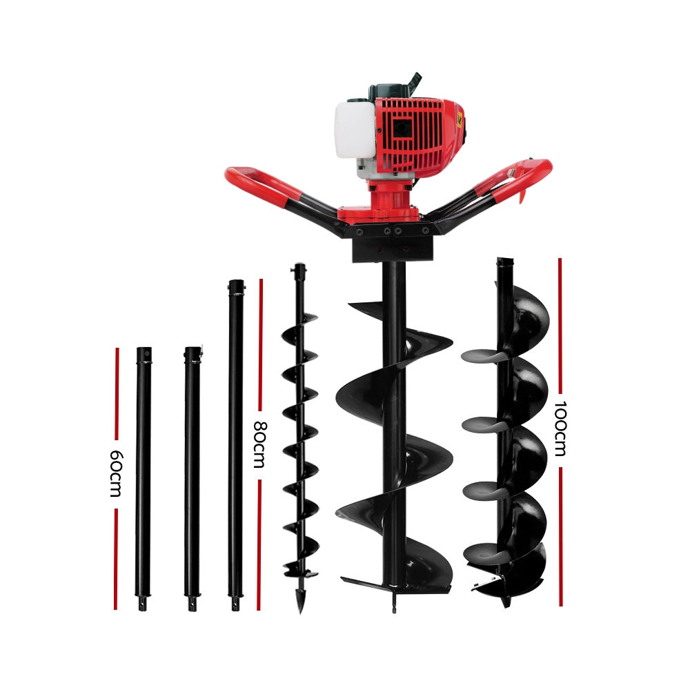 Petrol Post Hole Digger | 66CC | Drill Extension Auger Bits Kit