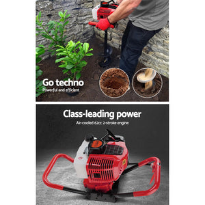 Petrol Post Hole Digger | 66CC | Drill Extension Auger Bits Kit