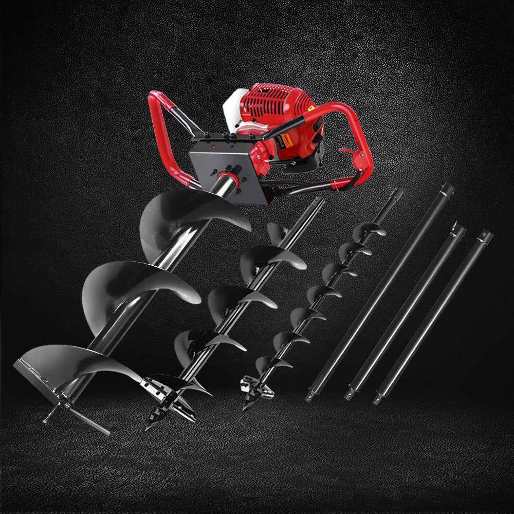 Petrol Post Hole Digger | 66CC | Drill Extension Auger Bits Kit