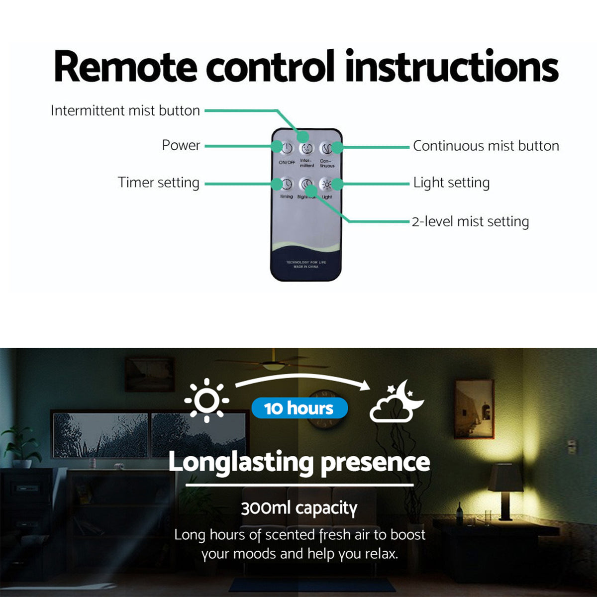 Devanti Aroma Diffuser | Aromatherapy Humidifier | 300ml