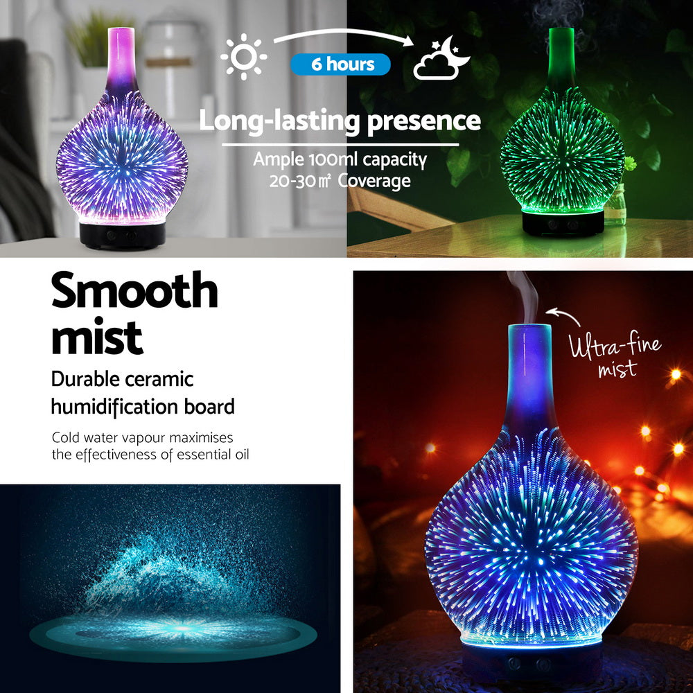 Devanti Ultrasonic Aroma Diffuser | Aromatherapy | 3D Light Oil Firework Humidifier