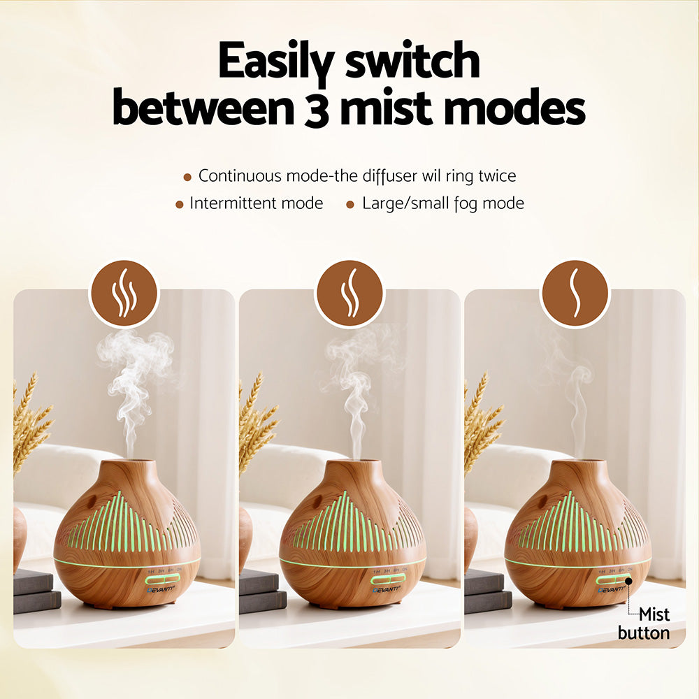 Large Essential Oil Diffuser | 400ml | LED Lighting | Iron | Light Wood Grain (Version B)