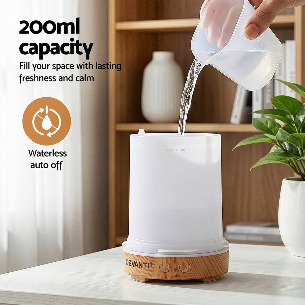 Essential Oil Diffuser | 200ml | LED Lighting | Iron | Forest Light Wood Grain
