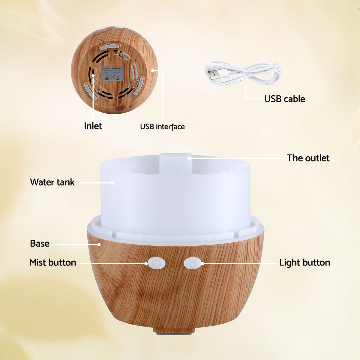 Ultrasonic Essential Oil Diffuser | 130ml | LED Lights | Iron | Forest