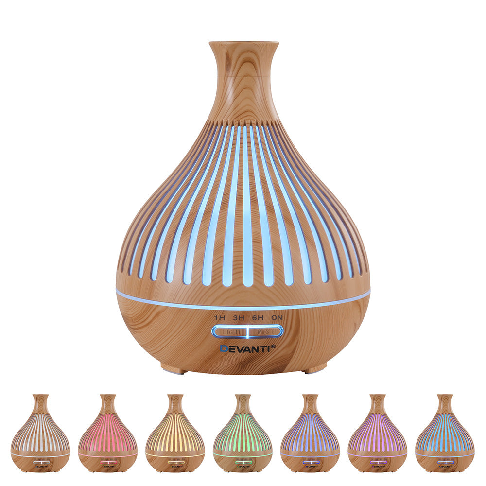 Ultrasonic Aroma Diffuser | 400ml | LED Lights | Iron | Light Wood Grain (Version A)