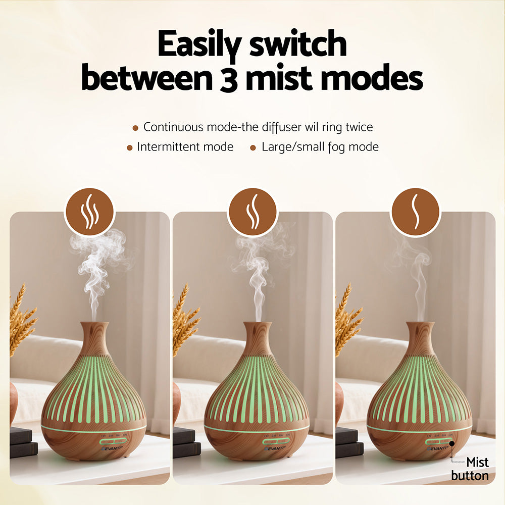 Ultrasonic Aroma Diffuser | 400ml | LED Lights | Iron | Light Wood Grain (Version A)