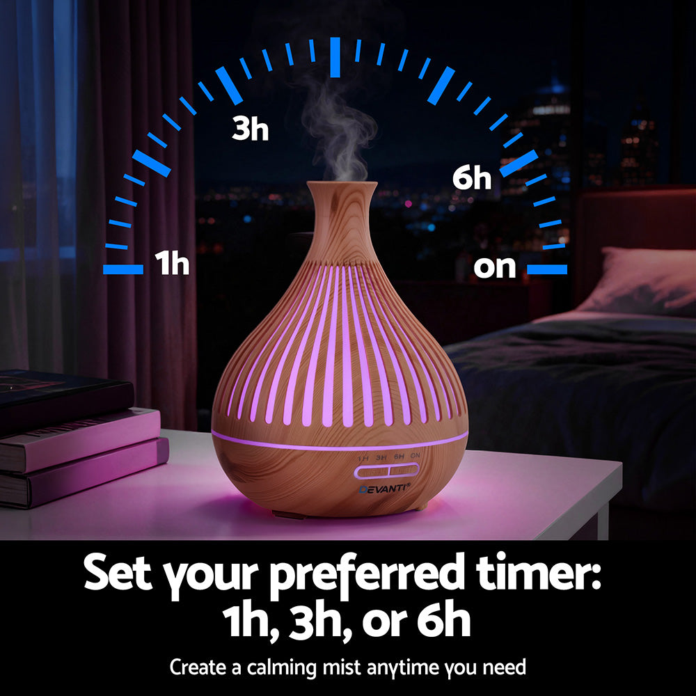 Ultrasonic Aroma Diffuser | 400ml | LED Lights | Iron | Light Wood Grain (Version A)