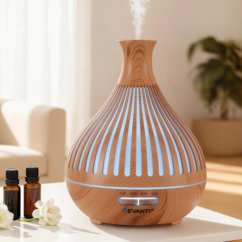 Ultrasonic Aroma Diffuser | 400ml | LED Lights | Iron | Light Wood Grain (Version A)